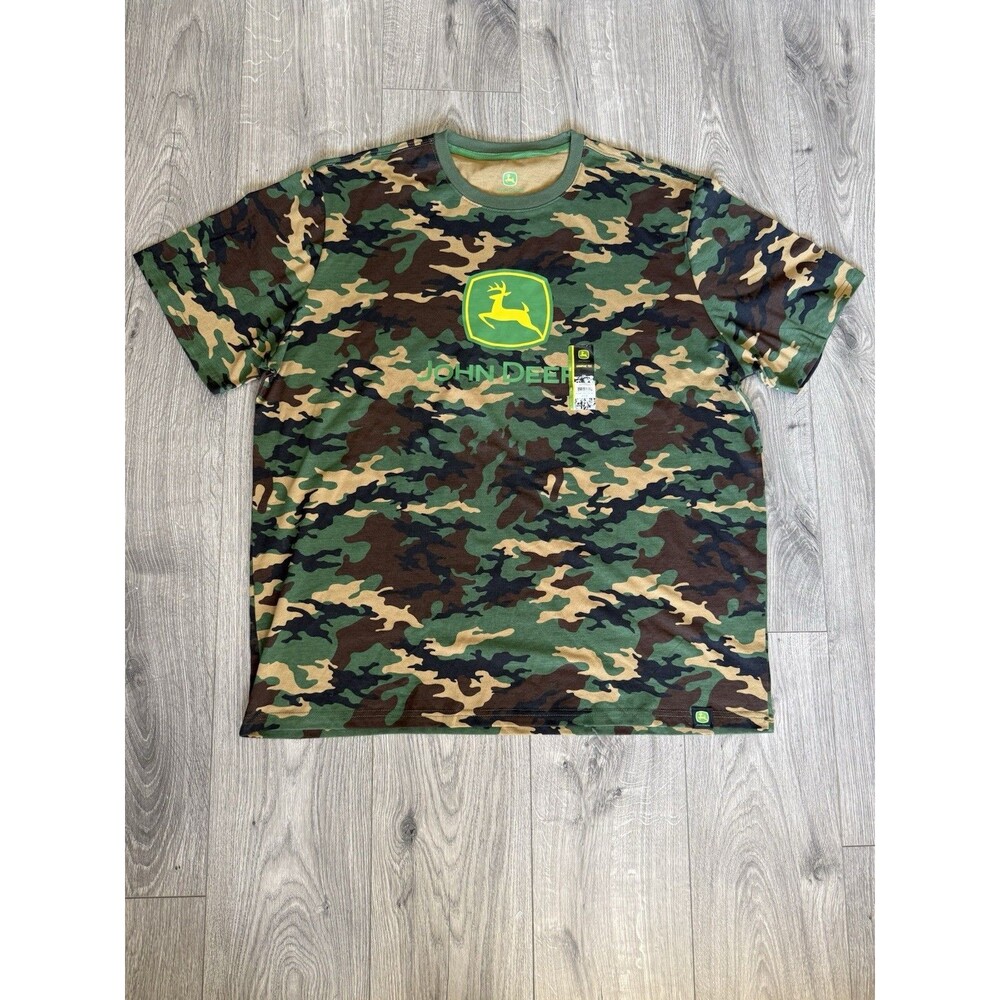 John Deere XXL 2XL Crew Neck Camouflage Graphic Cotton T-Shirt Logo Mens Outdoor